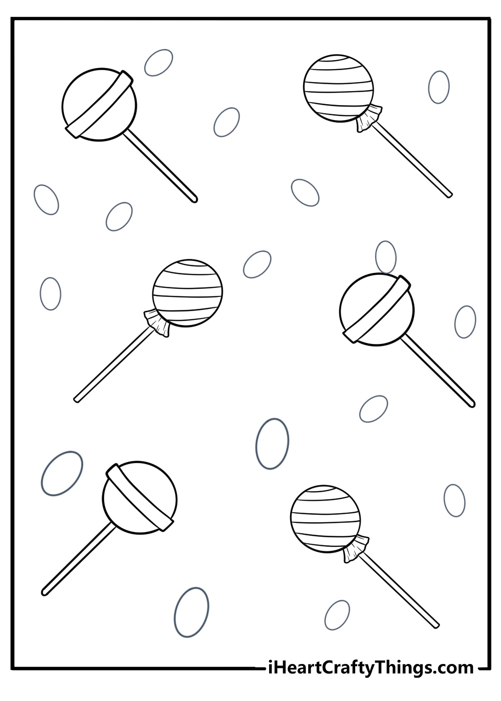 Lollipops and candy scattered fun printable coloring sheet