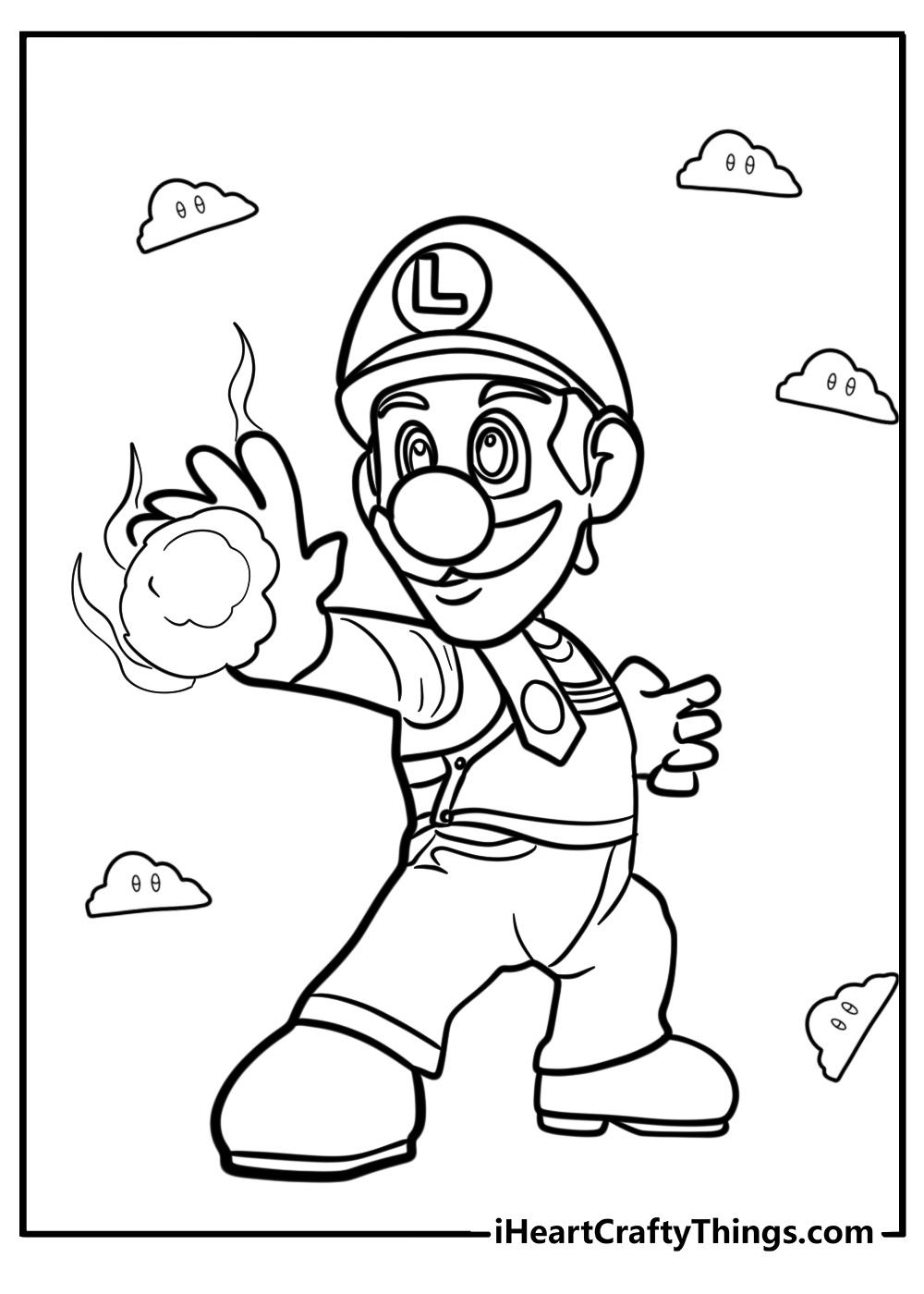 Luigi with fireball attack detailed coloring sheet