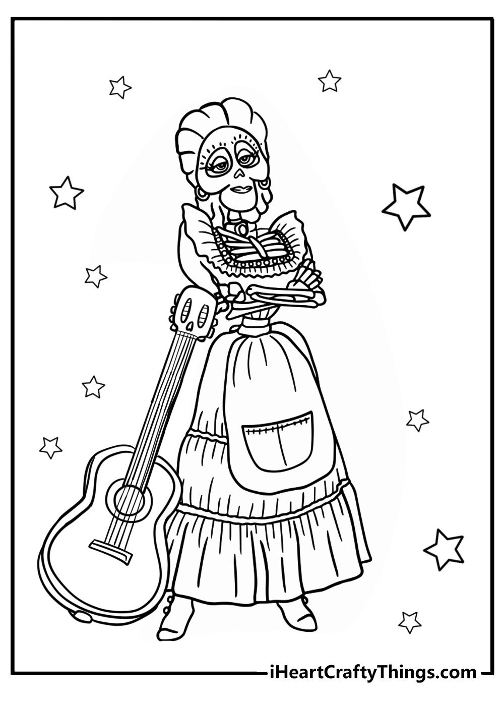 Mama imelda with her guitar printable coco coloring page