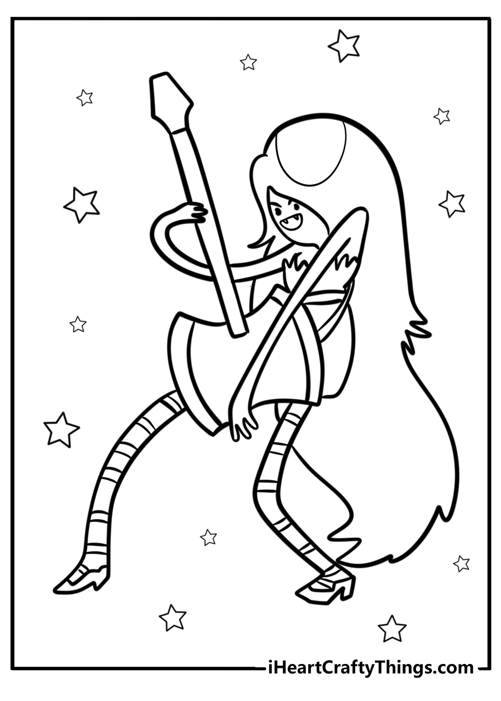 Marceline playing her bass guitar coloring page