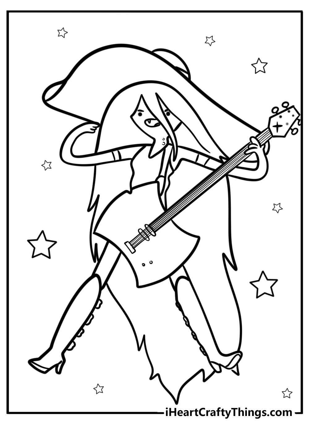 Marceline singing and rocking out fun adventure time coloring sheet