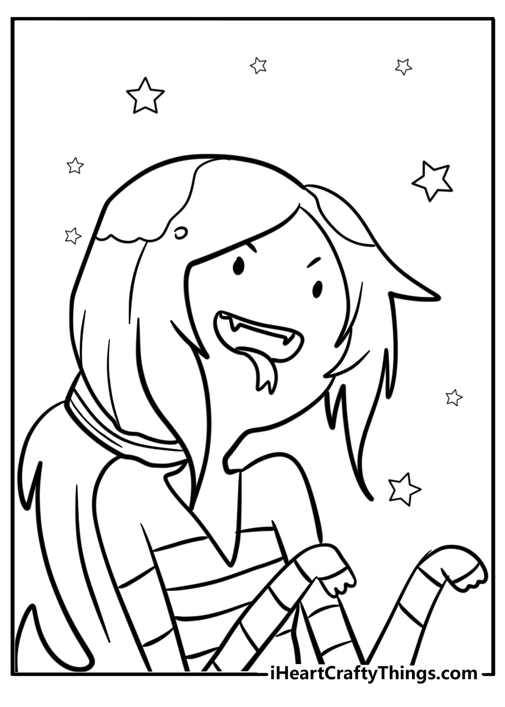 Marceline with her vampire fangs fun coloring sheet