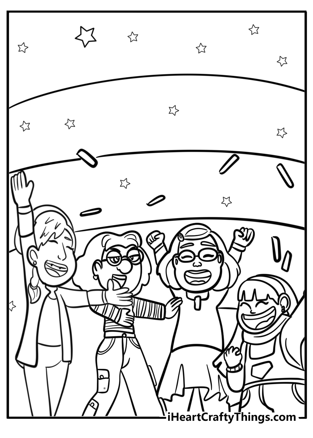 Mei and her friends at a concert detailed coloring sheet