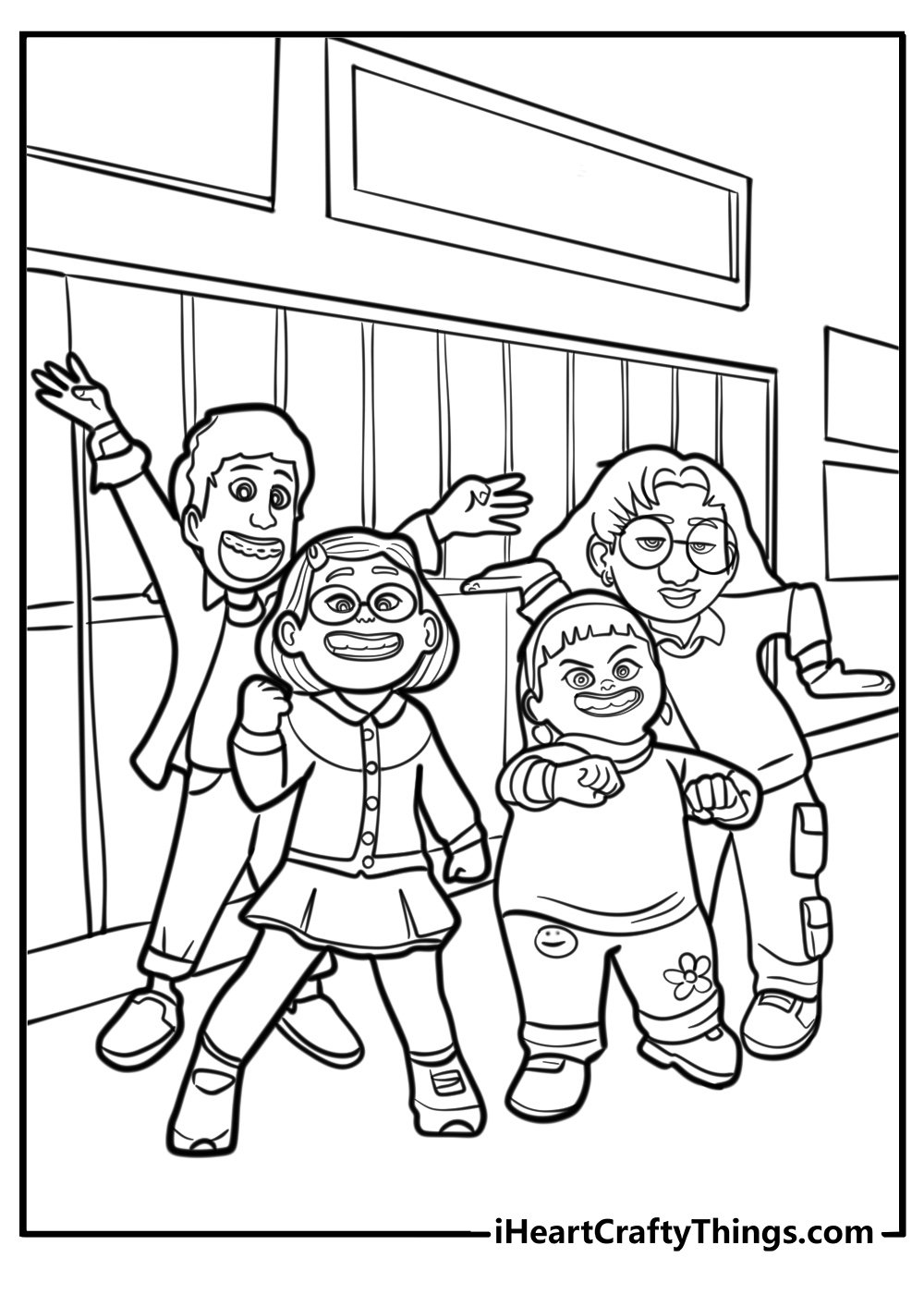 Mei and her friends at school fun printable coloring sheet