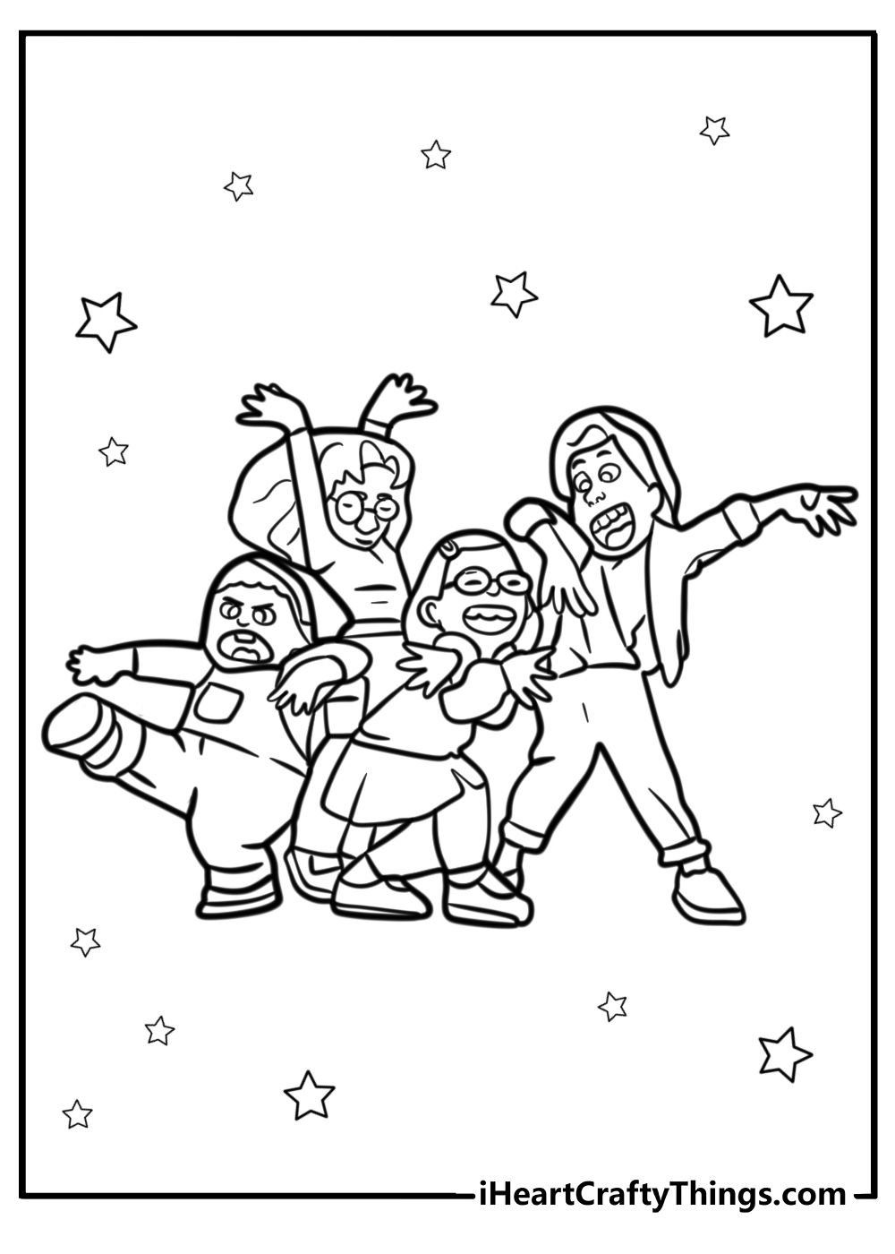 Mei and her friends dancing free printable coloring page