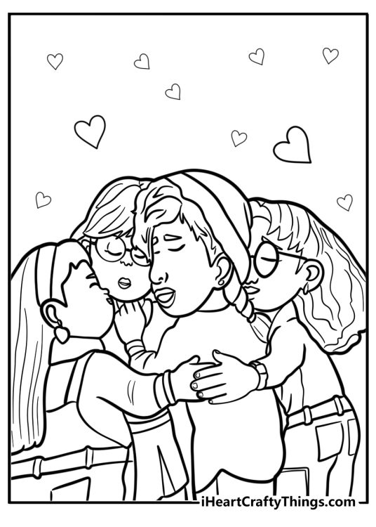 Mei friends cheering her up detailed turning red coloring sheet