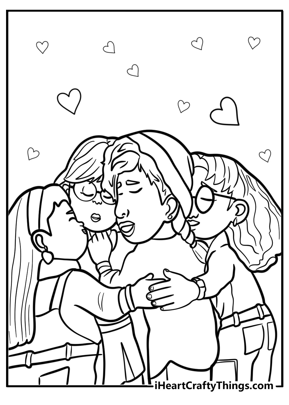 Mei friends cheering her up detailed turning red coloring sheet