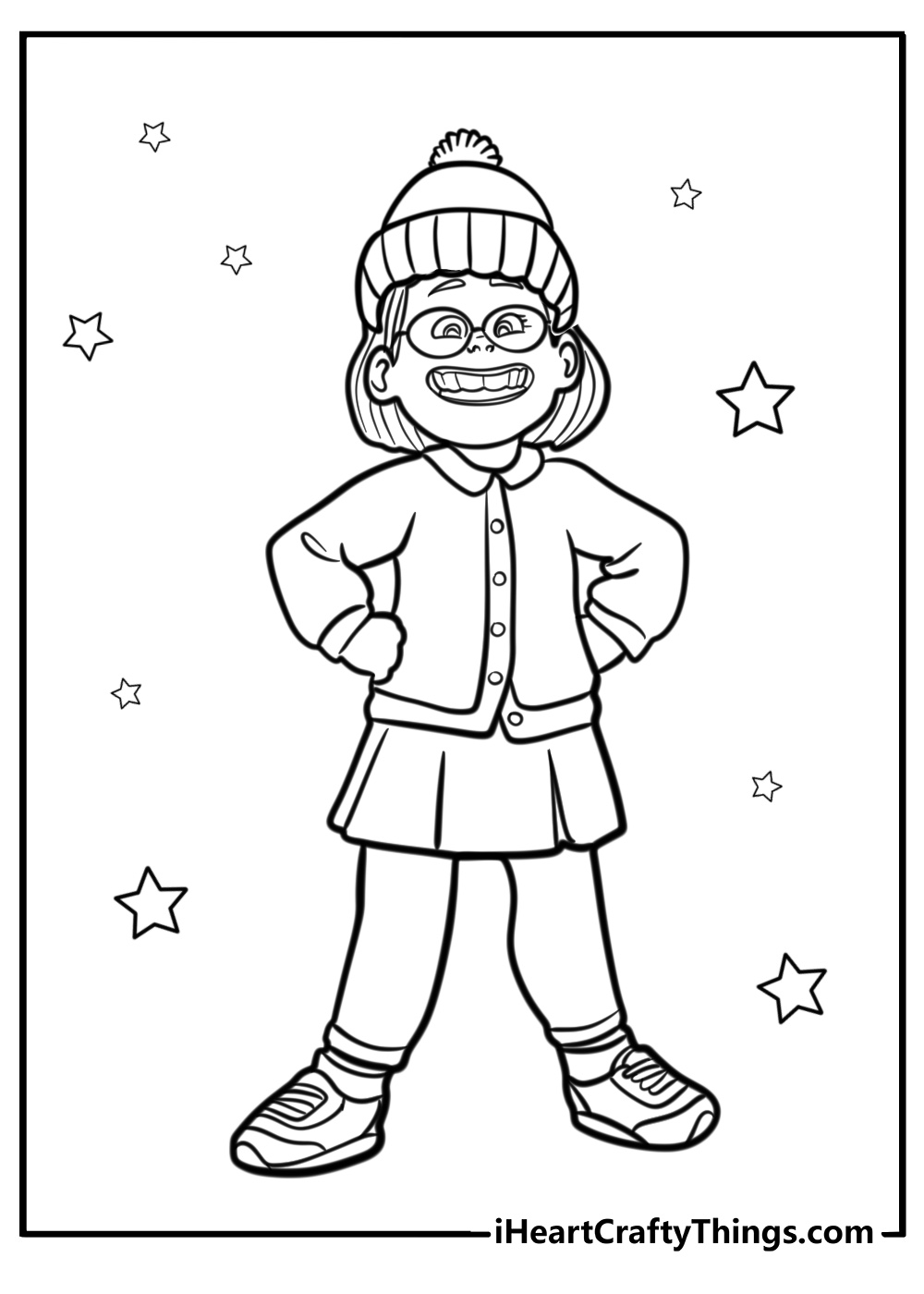 Mei lee wearing her red cap printable coloring page