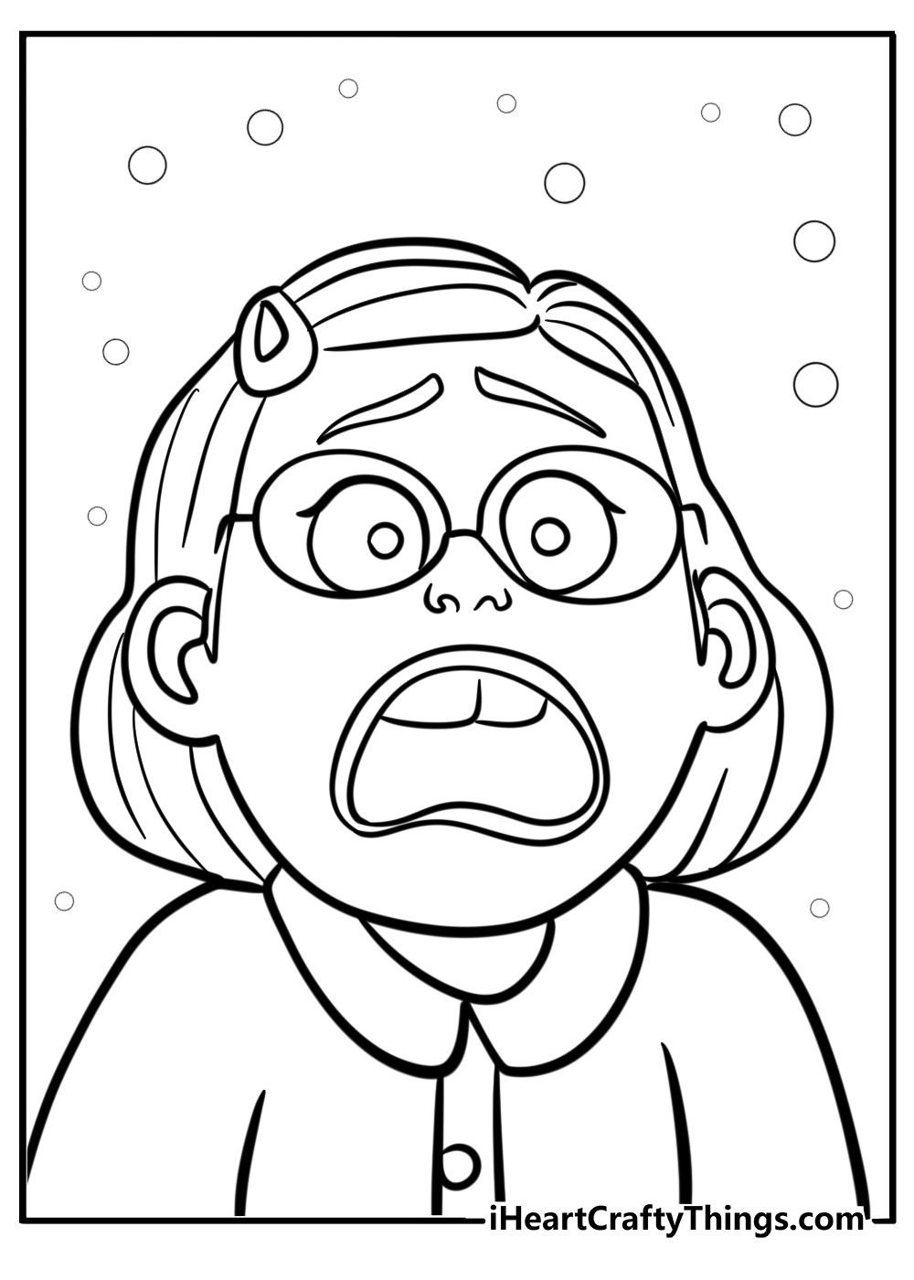 Mei lee with a surprised expression coloring page