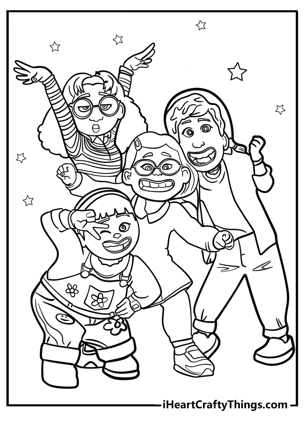 Mei lee with her friends detailed turning red coloring sheet