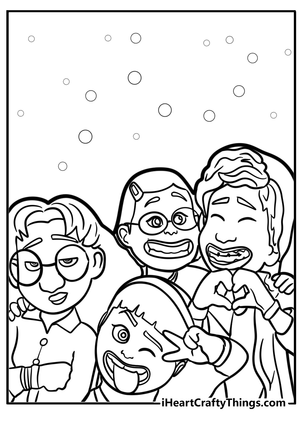 Mei with her friends miriam priya and abby free coloring page pdf