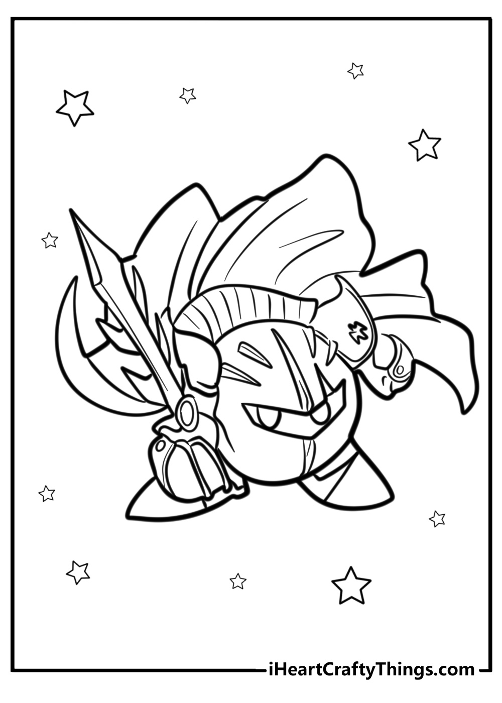 Meta knight in a fighting pose coloring page for kids