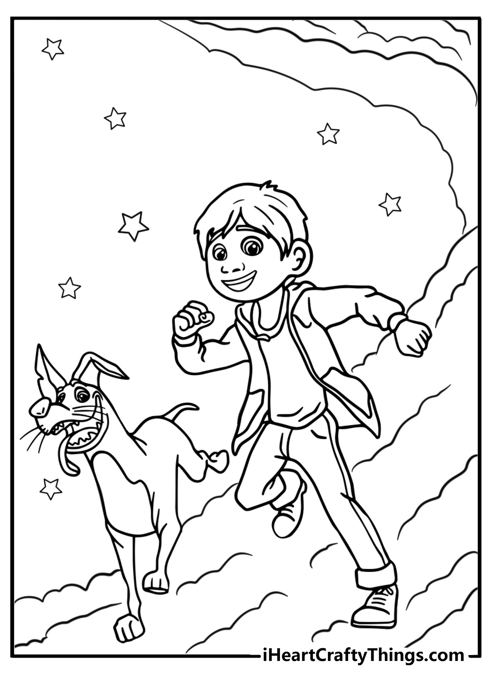 Miguel and hector crossing the marigold bridge fun coloring sheet