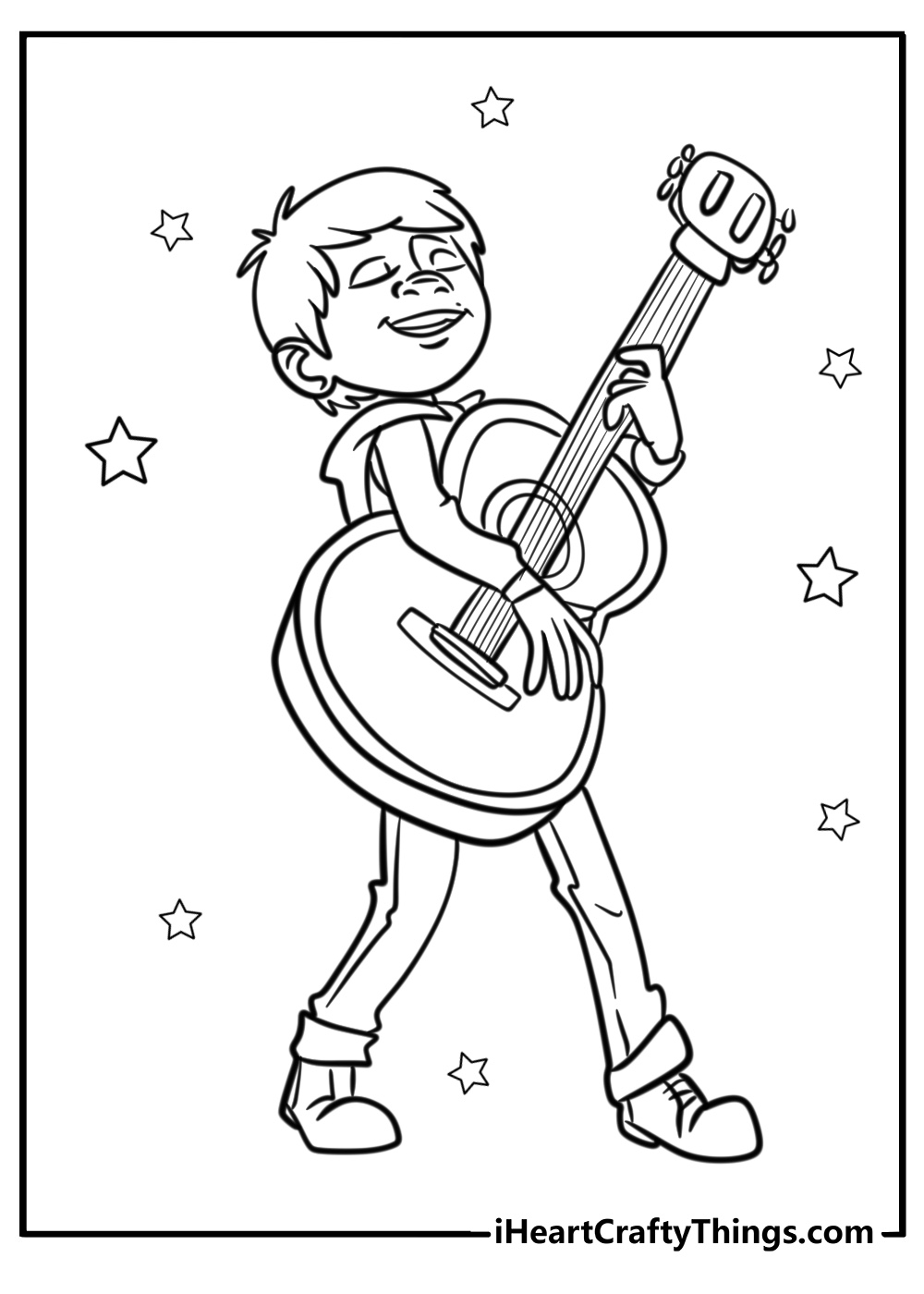 Miguel playing guitar coloring page for kids