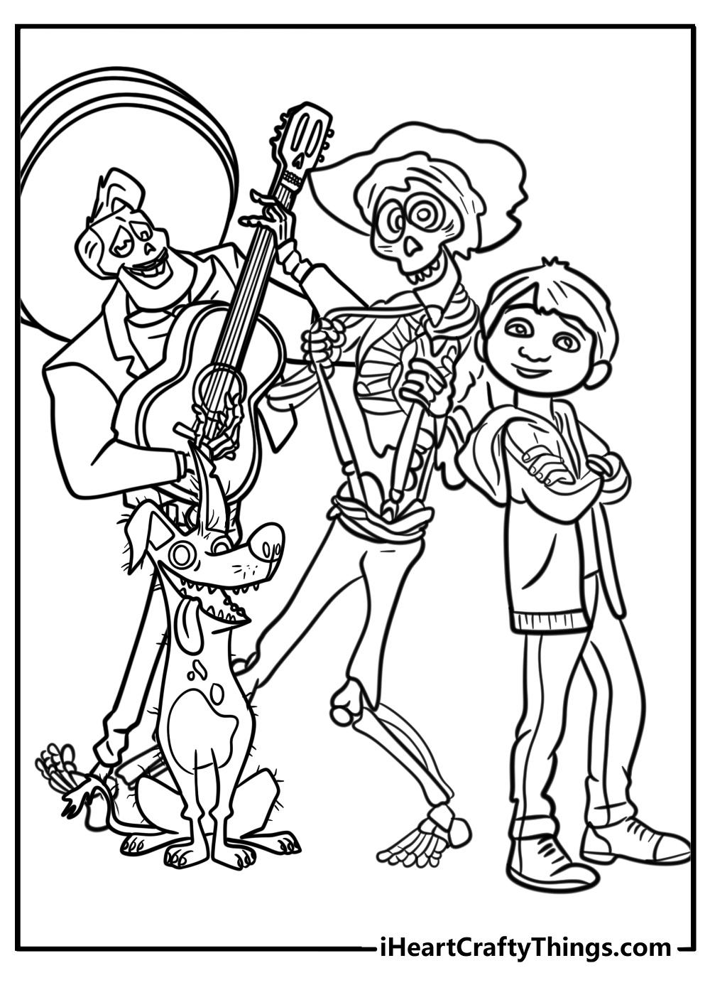 Miguel with his family in the land of the dead coloring page