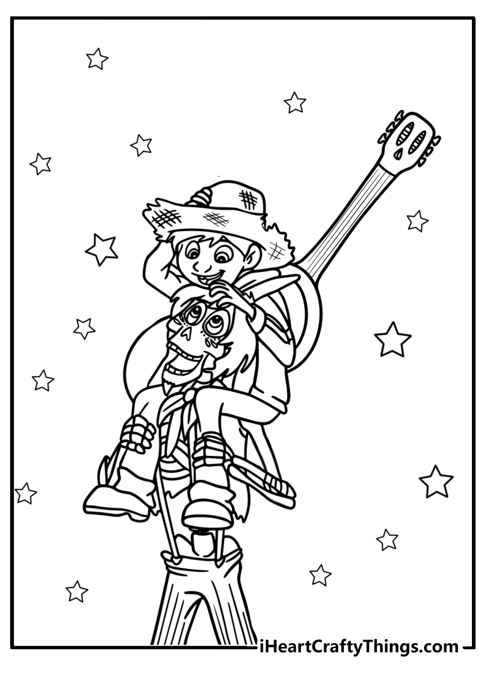 Miguel with his guitar in the land of the dead free coloring page pdf