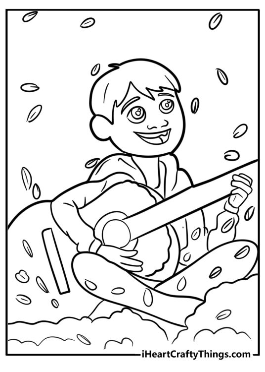 Miguel with marigold petals free printable coloring page