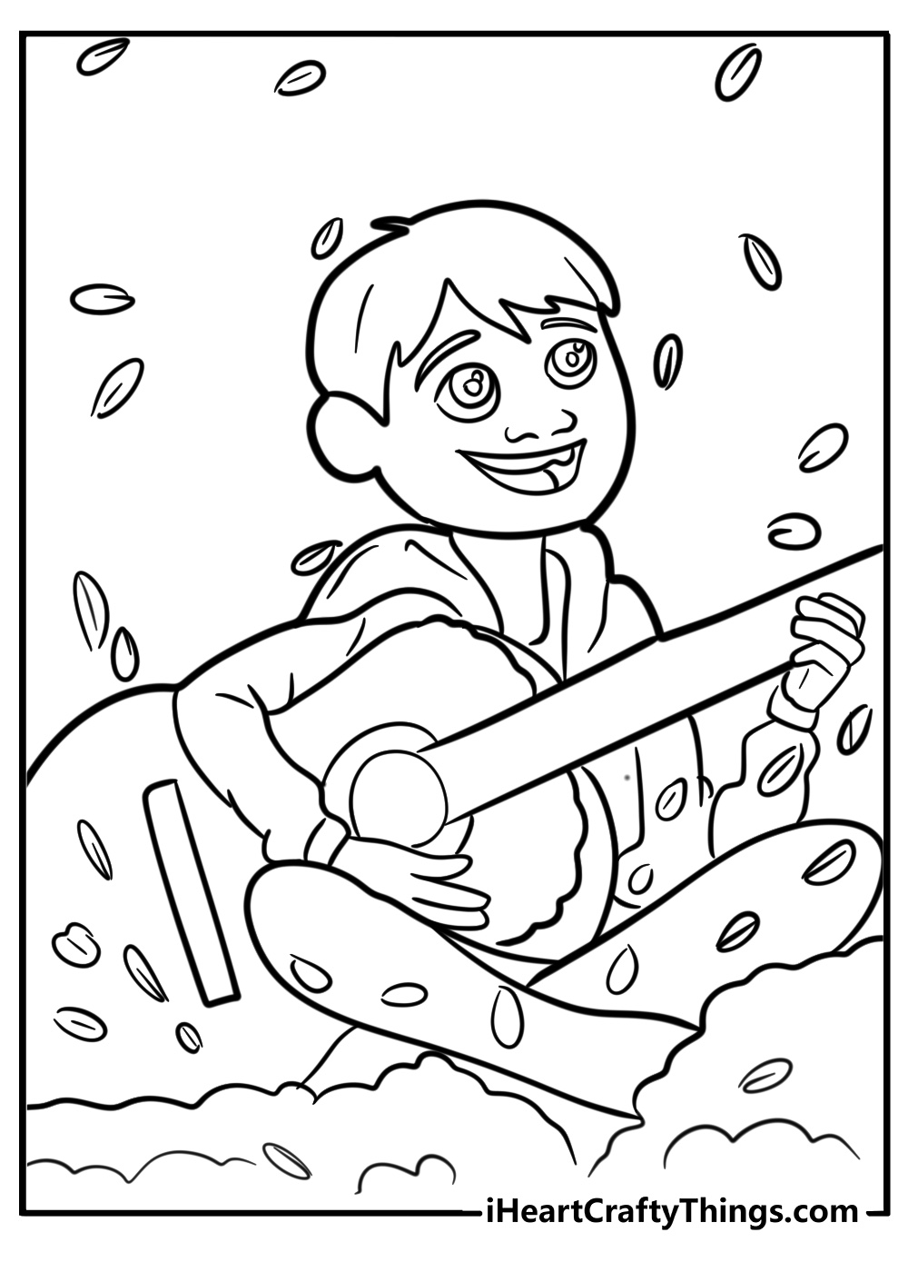 Miguel with marigold petals free printable coloring page