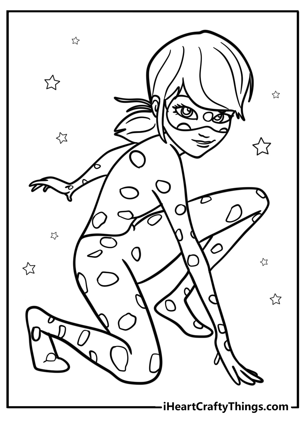 Miraculous ladybug in action coloring page for kids