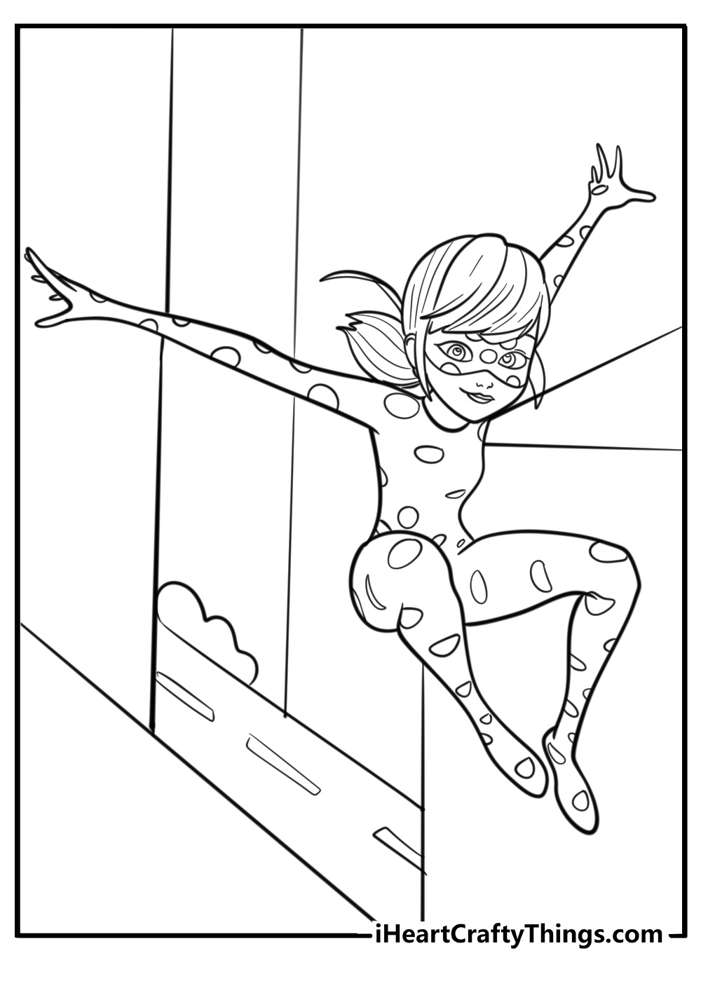 Miraculous ladybug jumping between buildings printable page