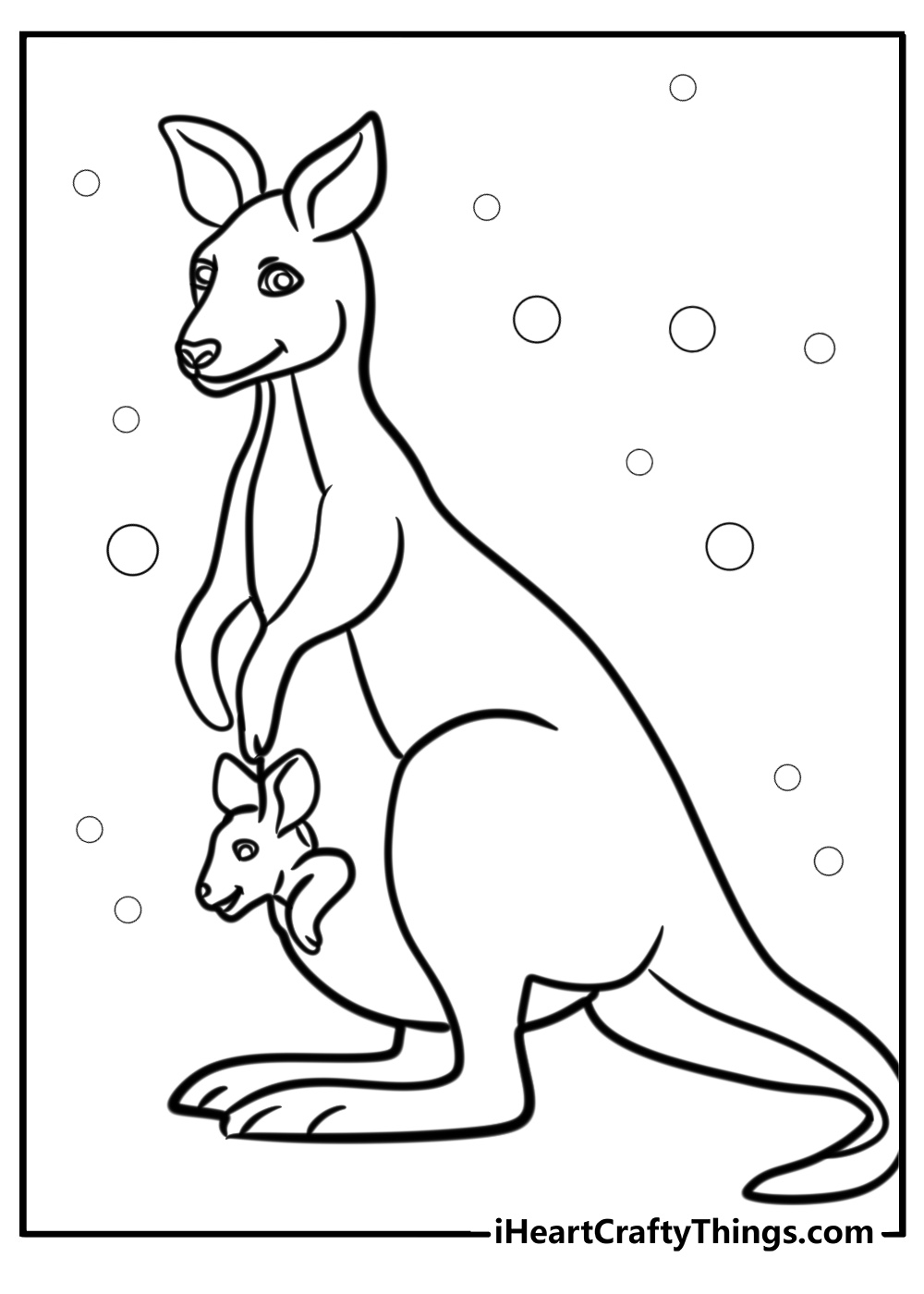 Mother kangaroo with her joey coloring page