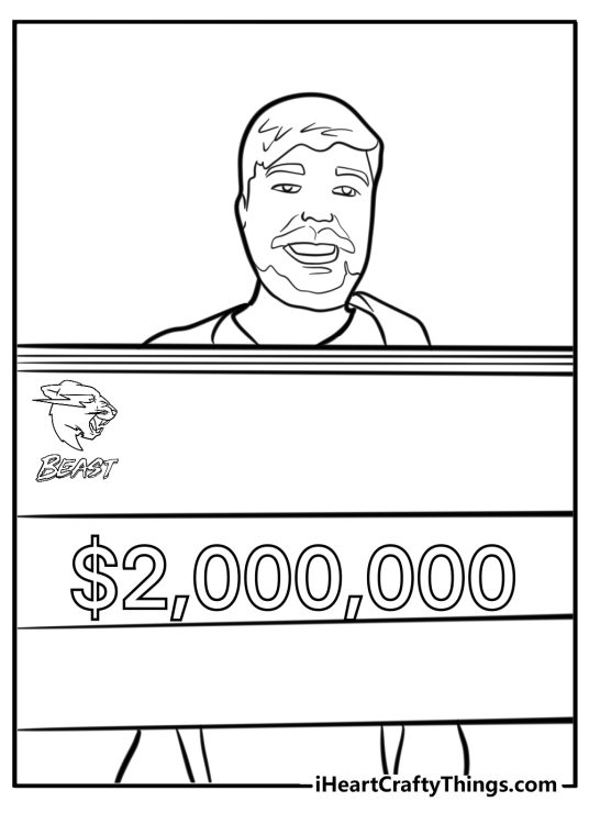 MrBeast holding a giant check free coloring page pdf