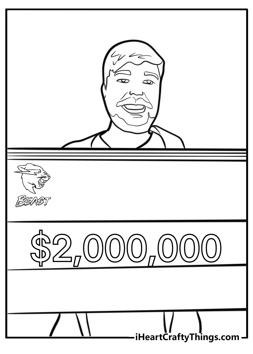 MrBeast holding a giant check free coloring page pdf