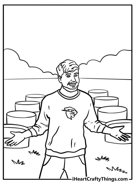 MrBeast in a philanthropy project detailed coloring sheet