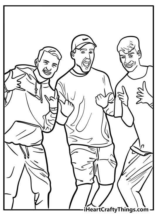 MrBeast with friends in a challenge fun printable coloring sheet