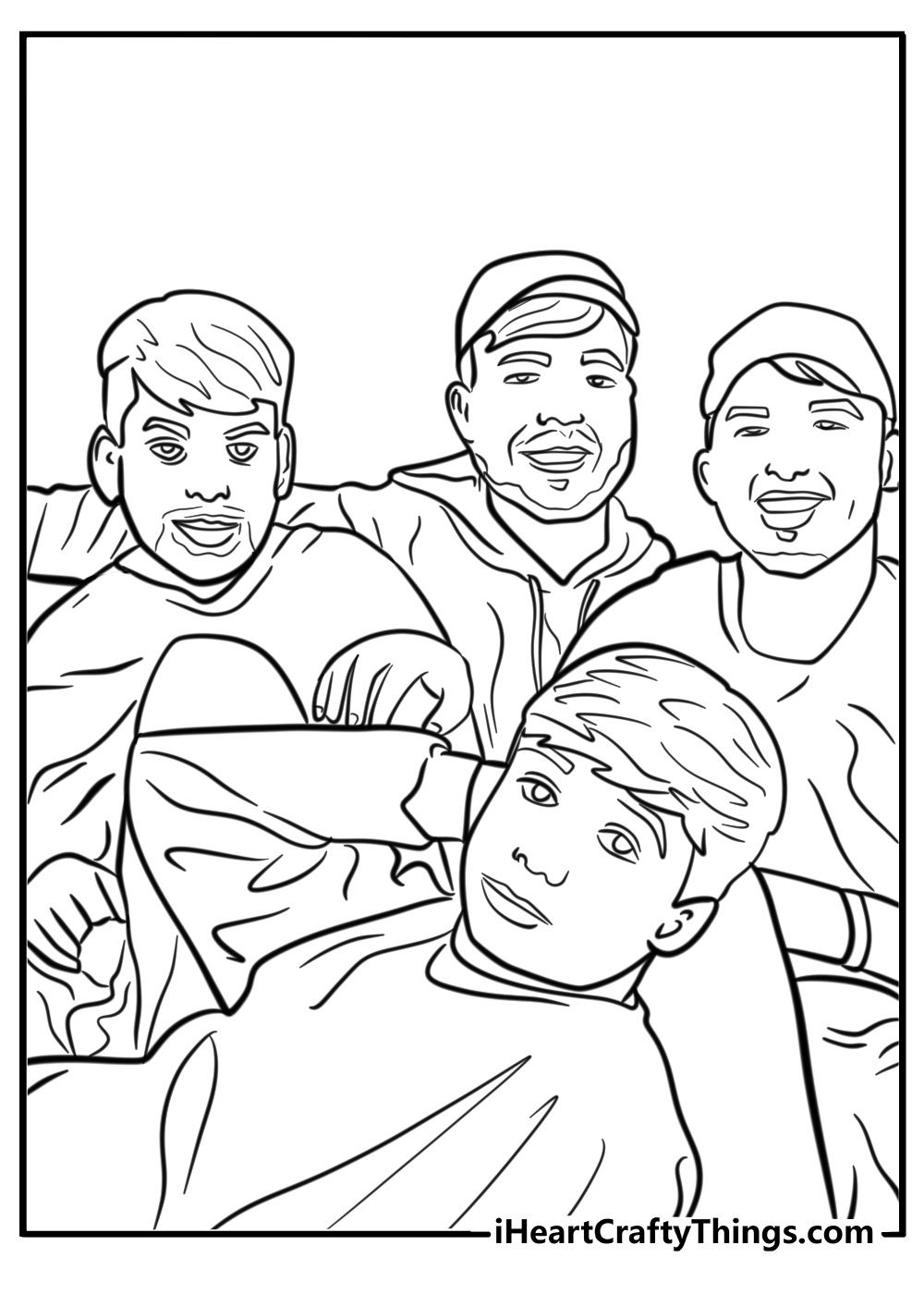 MrBeast with his crew printable coloring page for kids