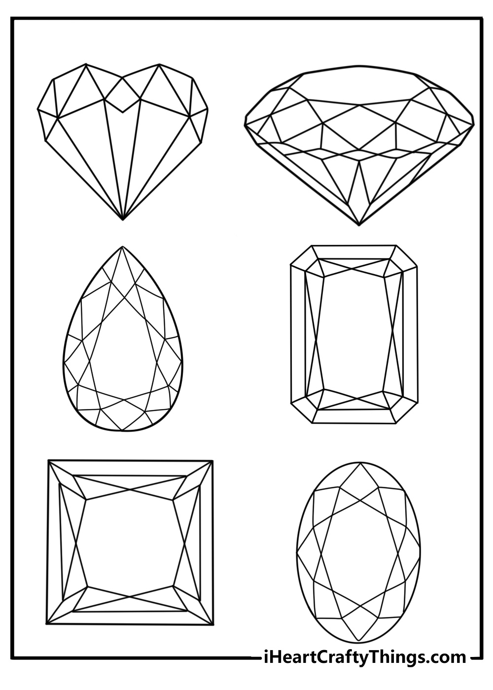 Multiple diamonds of different shapes detailed coloring sheet