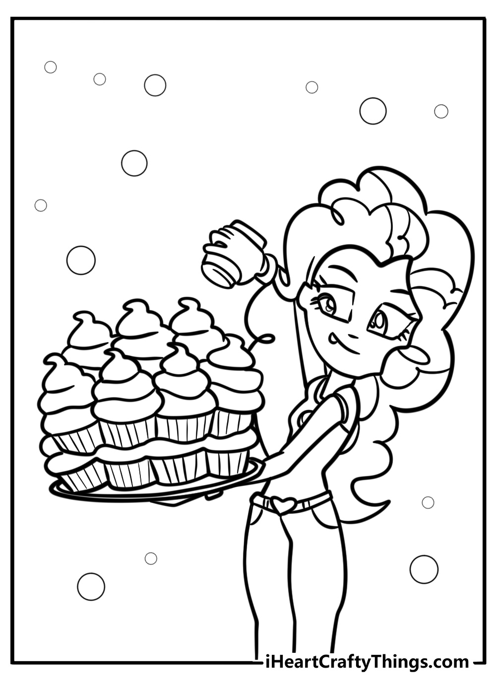 Pinkie pie baking cupcakes free equestria girls coloring page pdf