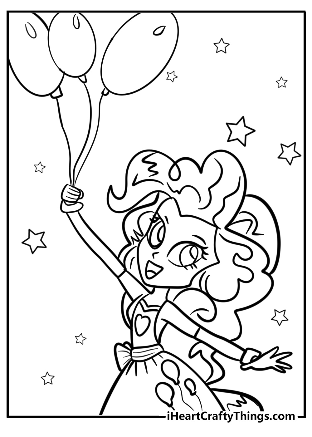 Pinkie pie with balloons at a party free equestria girls coloring page pdf