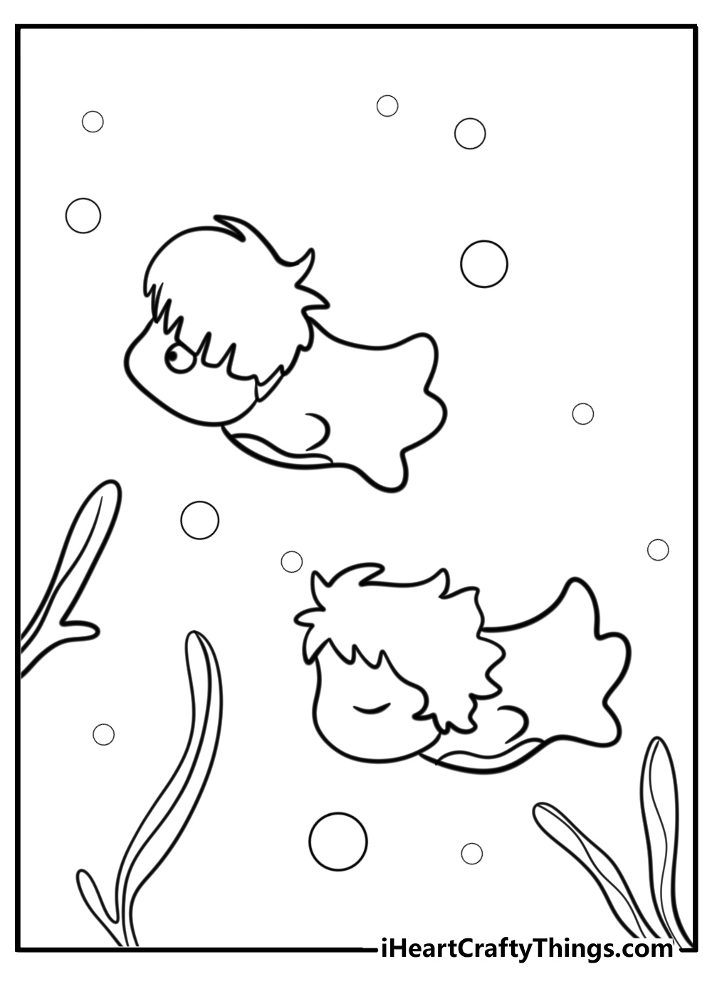 Ponyo swimming with her fish friends detailed coloring sheet