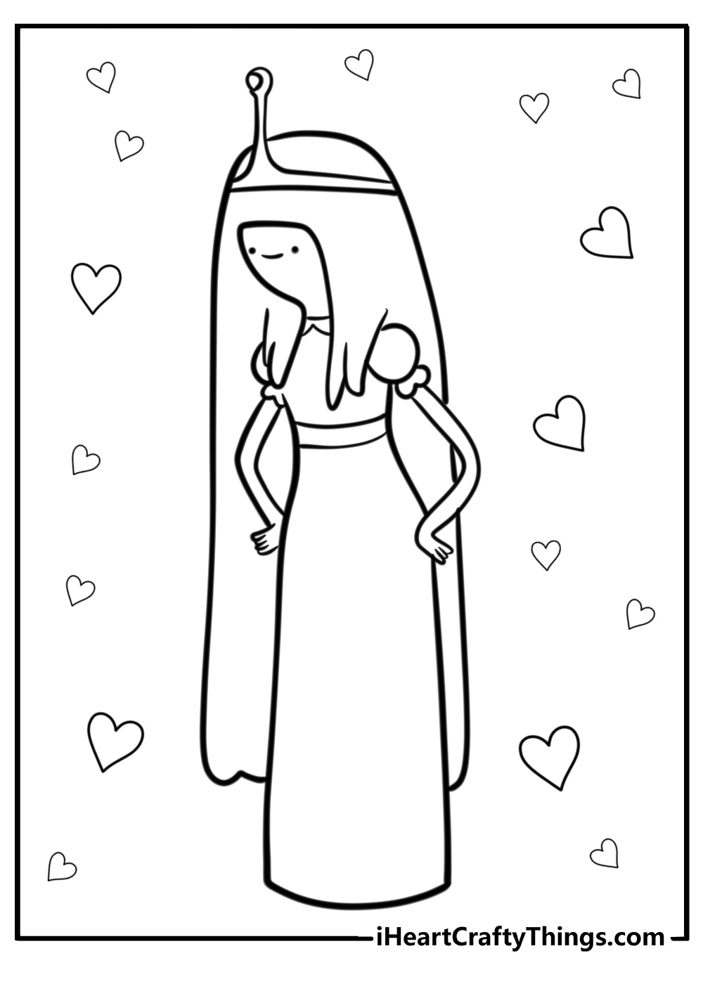 Princess bubblegum with her crown fun printable coloring sheet