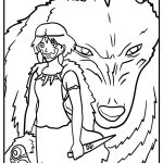 Princess mononoke with her wolf companion fun printable coloring sheet