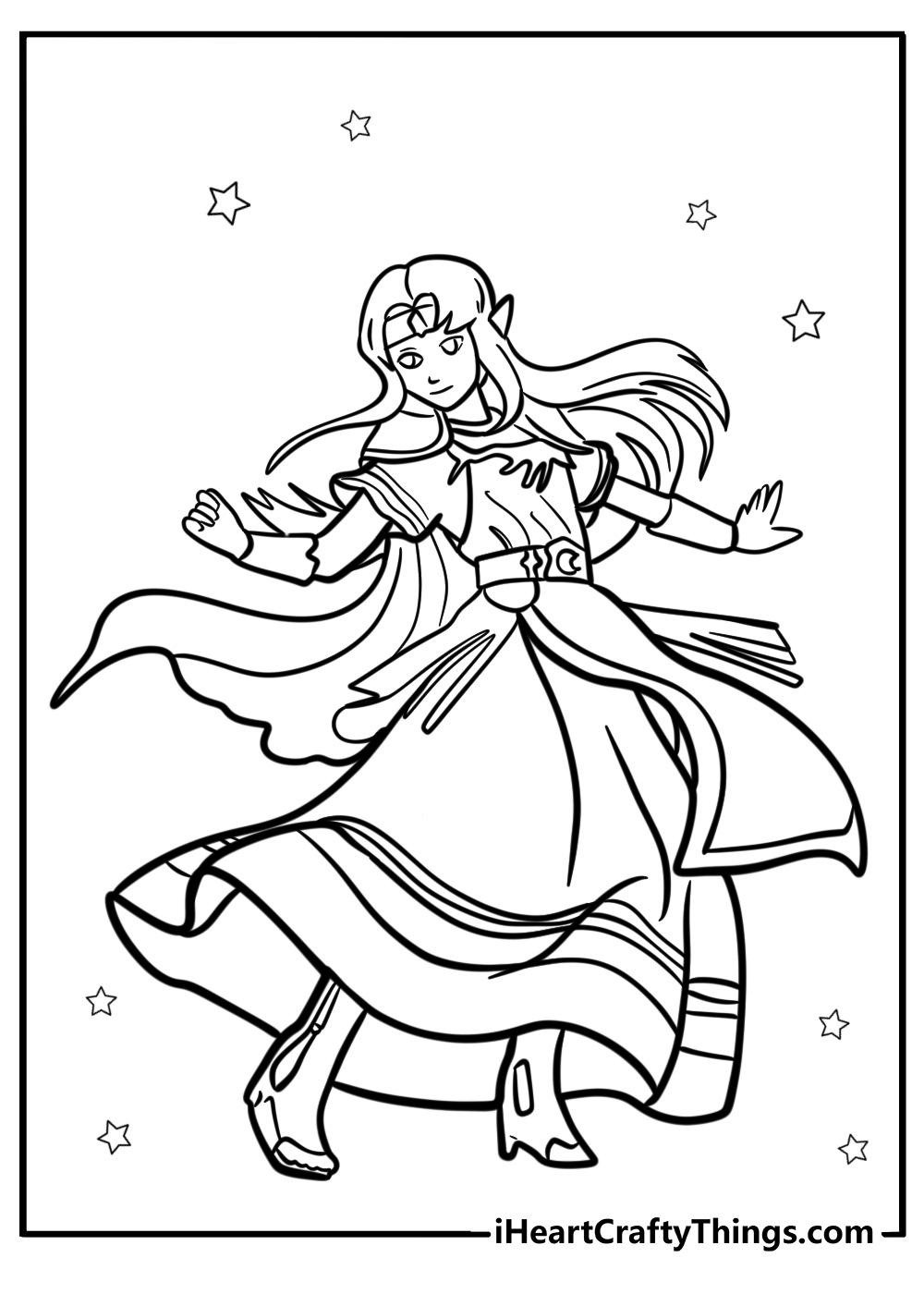 Princess zelda casting magic detailed coloring sheet