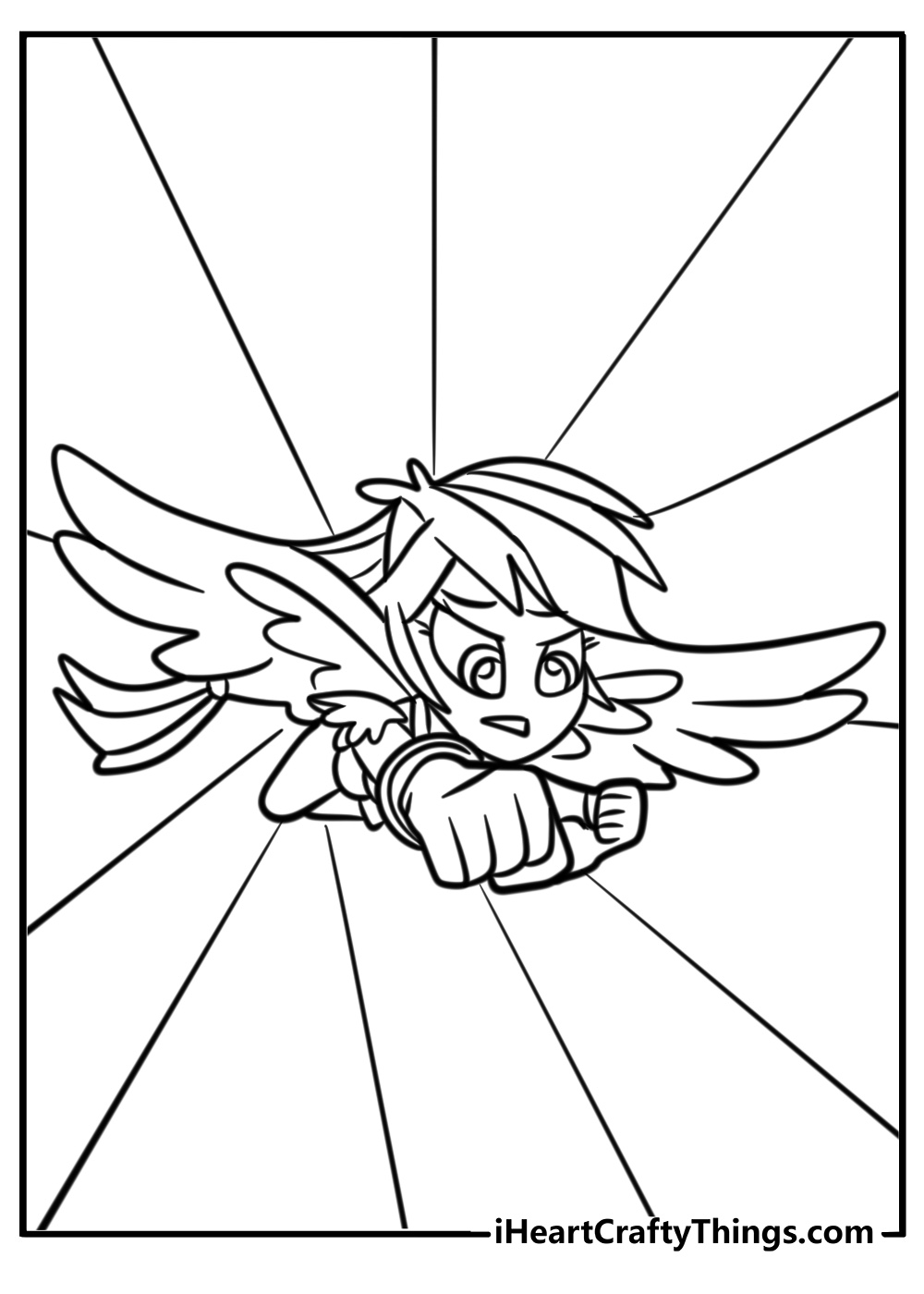 Rainbow dash flying fast detailed coloring sheet