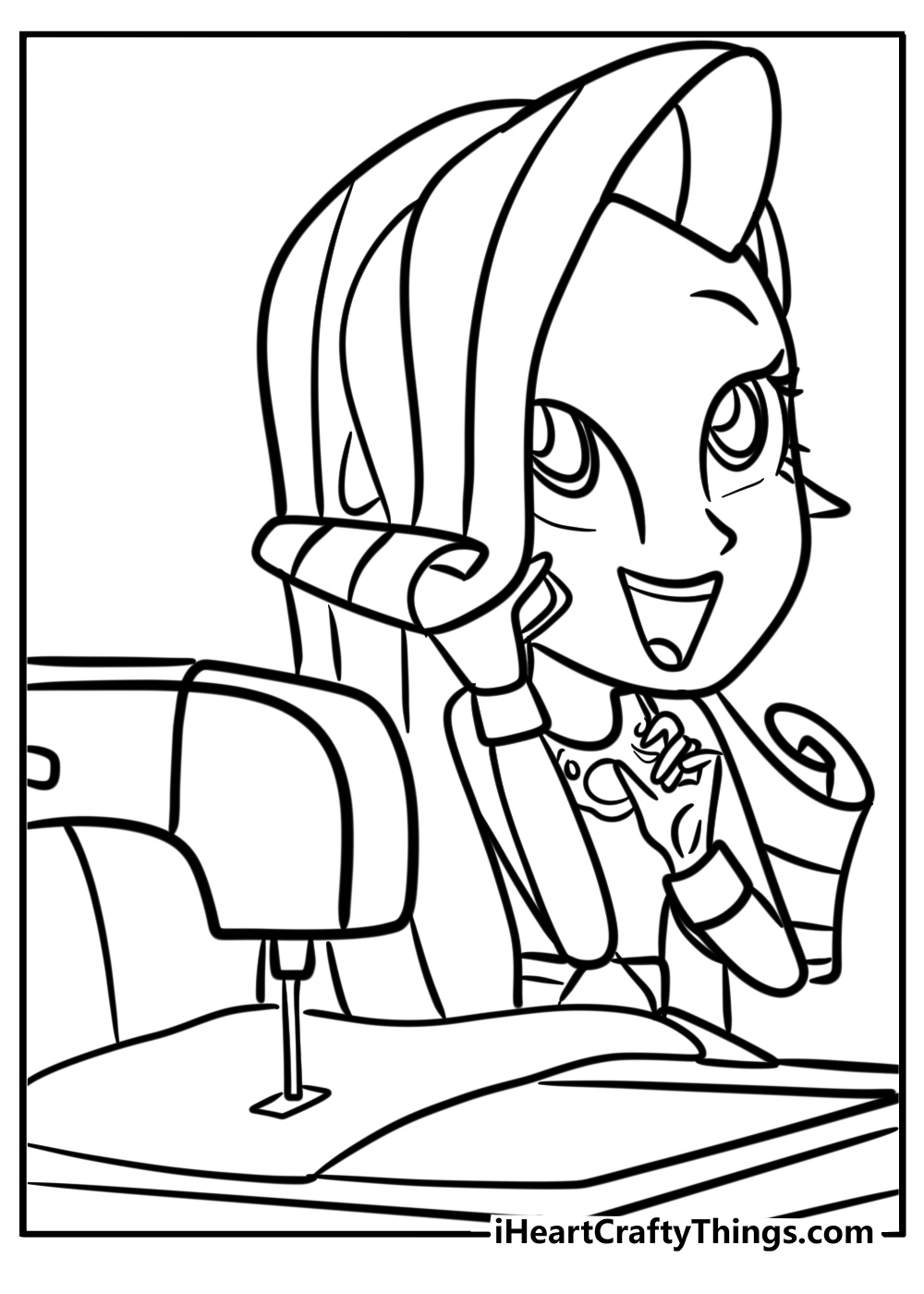 Rarity with her sewing machine free coloring page pdf