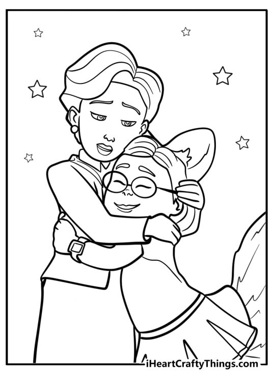 Red panda mei hugging her mom fun coloring sheet