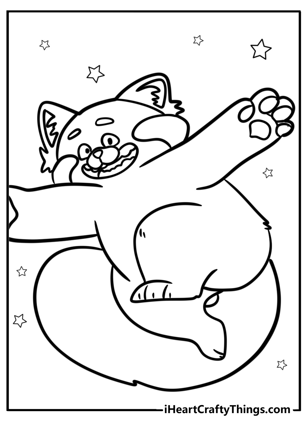 Red panda mei jumping with joy fun coloring sheet