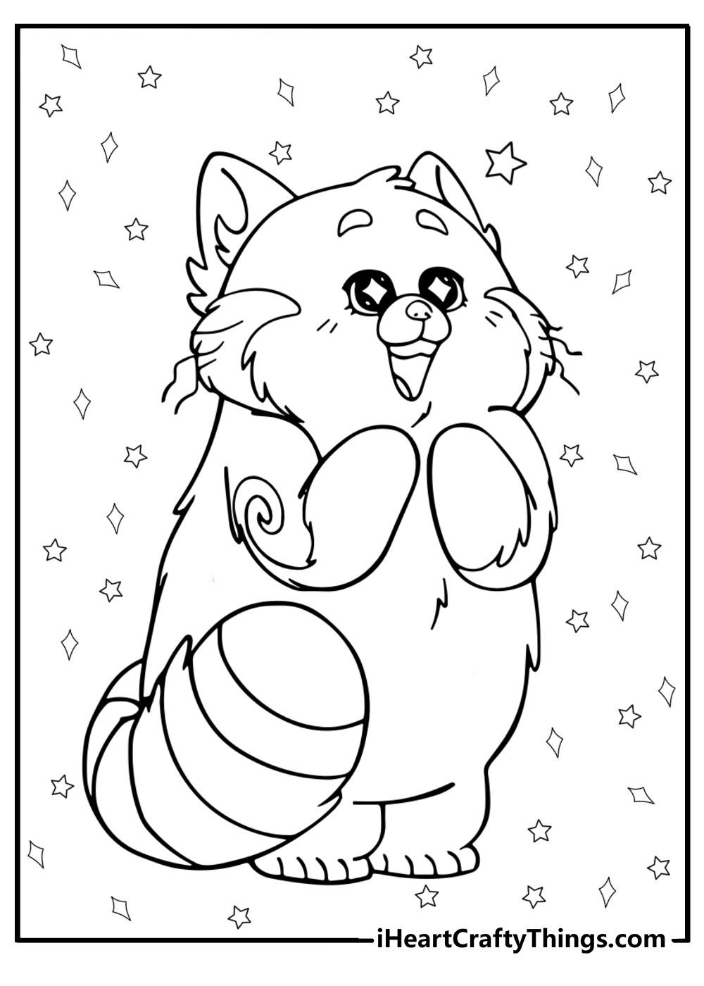 Red panda mei surrounded by sparkles detailed coloring sheet