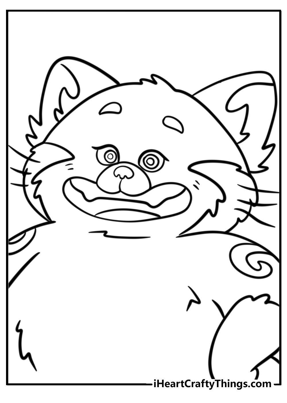 Red panda mei with a big smile fun coloring sheet