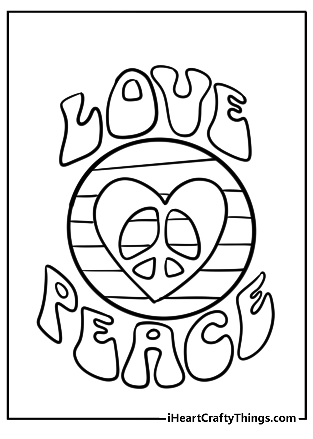 Retro peace and love sign detailed coloring sheet