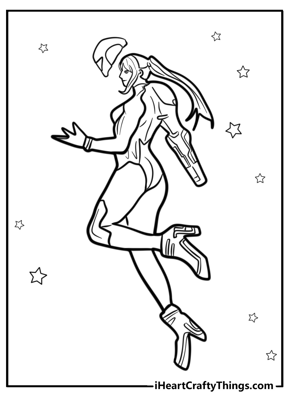 Samus aran in power suit ready to fight coloring page