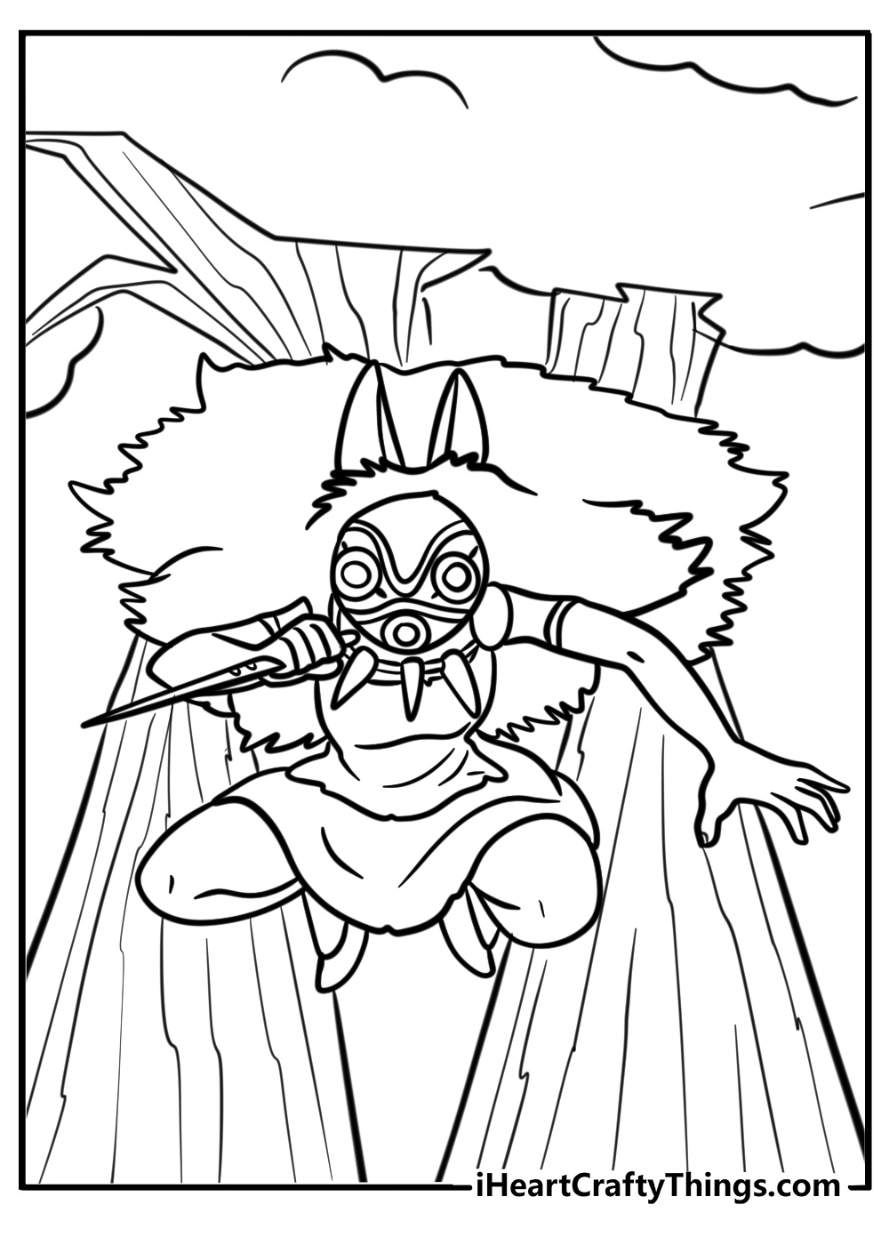 San with her mask from princess mononoke fun coloring sheet