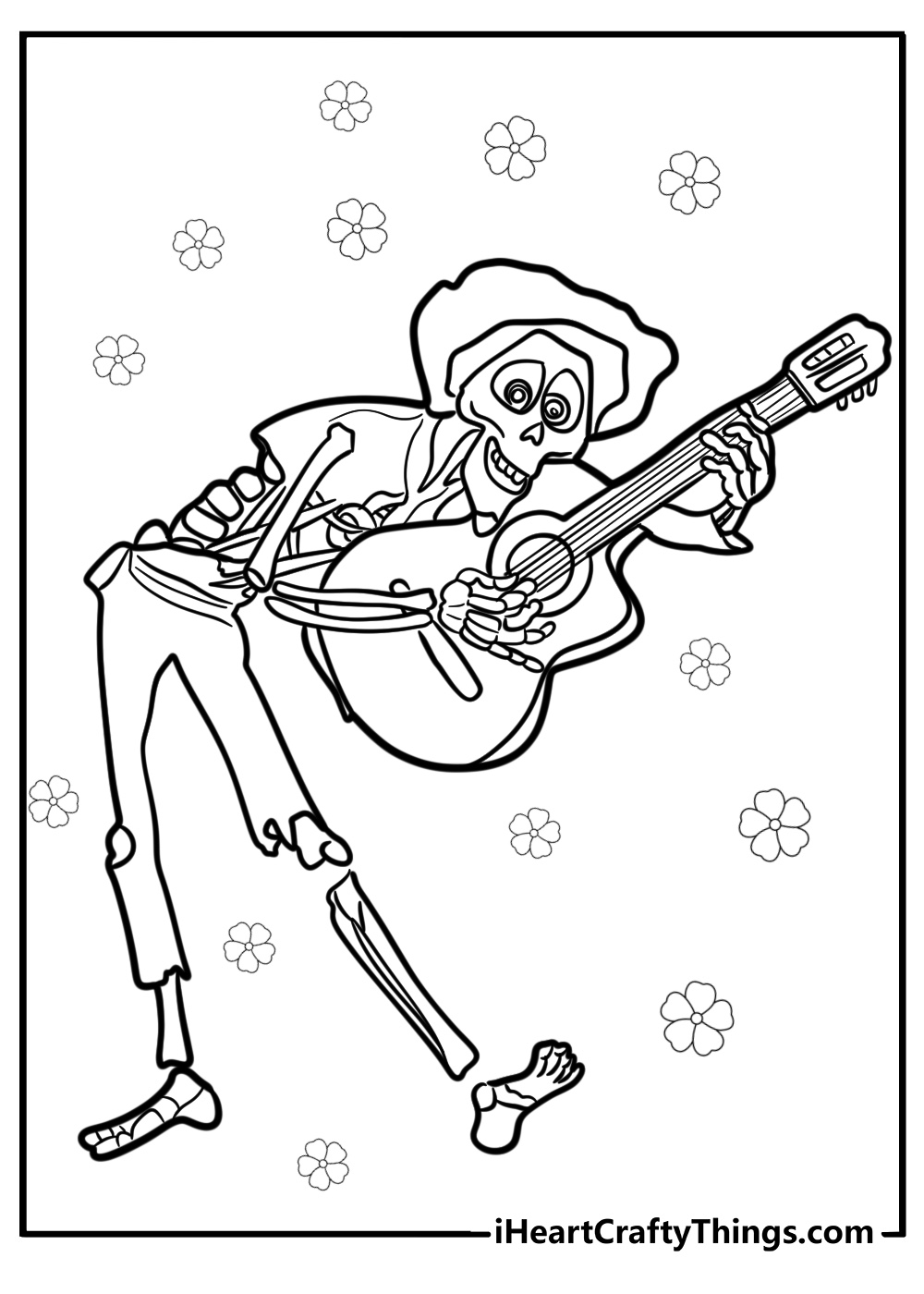 Skeleton hector playing guitar fun coco coloring sheet