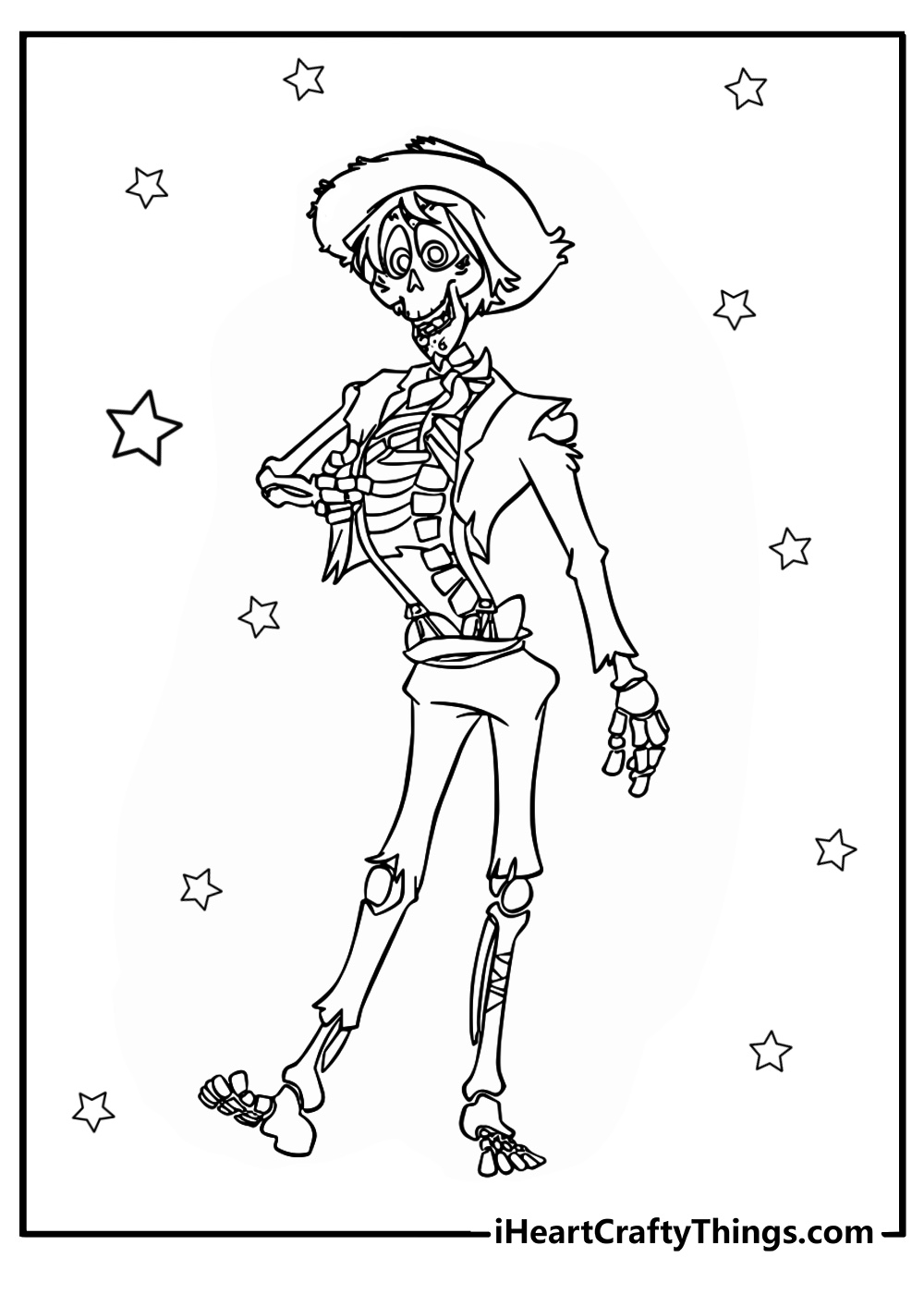 Skeletons dancing in the land of the dead fun coloring sheet