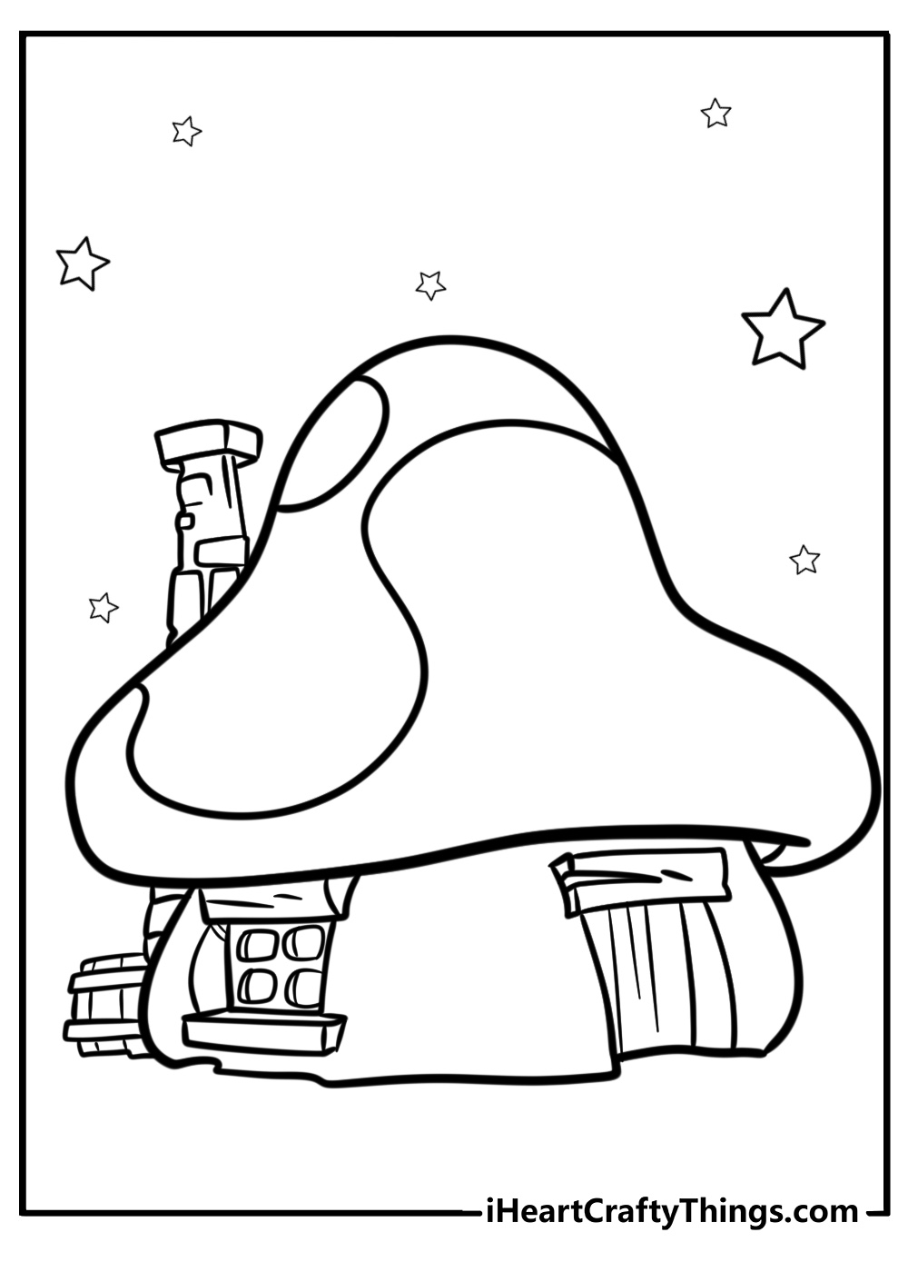 Smurf in a mushroom house coloring page for kids