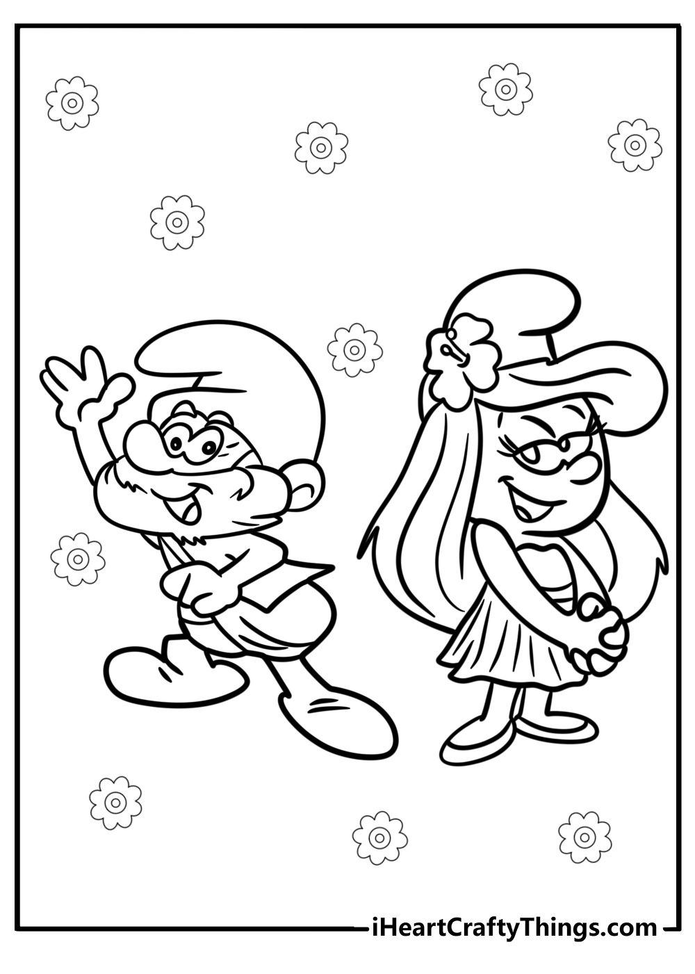 Smurfette and papa smurf together coloring page